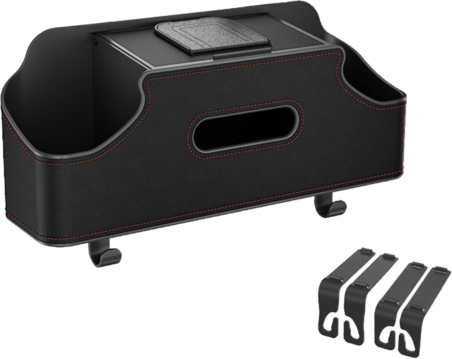 Car Headrest Backseat Organizer, Multi-Functional Vehicle Headrest Hanging Storage Box with Hook Cup Phone Holder Tissue Box, Universal Automotive Interior Seat Back Organizer (Black)