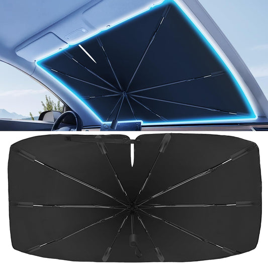 2025 Windshield Sun Shade Frame with Thickened Fast Cooling, Emergency Window Breaker, 99% UV Blocking Protects Car from Sun and Heat Damage, Adjustable Bendable Design for SUV/Sedan/(56" L x 32" W)