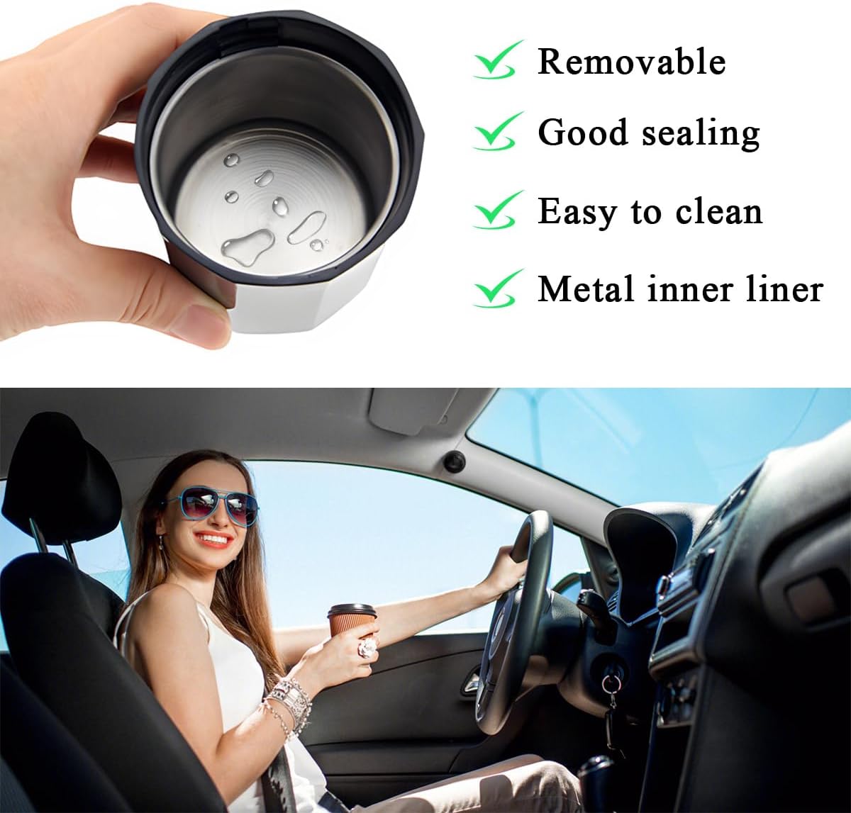 povtii Car Ashtray with Lid, Rechargeable Stainless Auto Ashtray with LED Light Indicator, Portable Smell-Proof Ashtray Cup with Lid & Detachable Cigarette Lighter, Car Accessories (Silver)