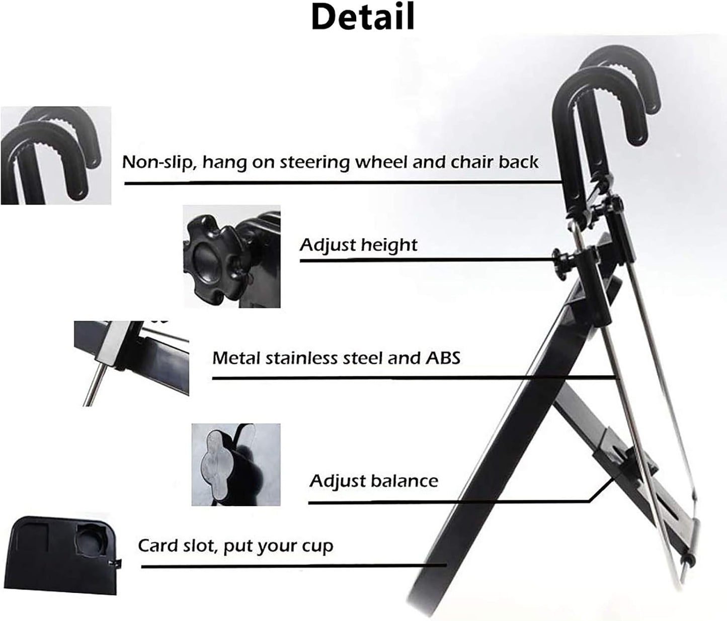 XINDELL Steering Wheel & Car Seat Tray - Universal Foldable Desk for Laptop, Food, Cup Holder - Portable Car Food Tray for Drivers, Kids, Road Trips - Fits All Vehicles