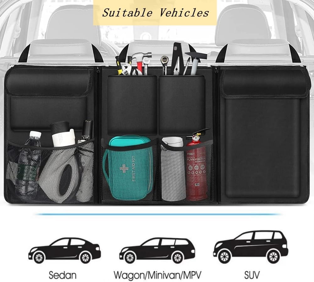 Car Trunk Organizer,Car Organizers and Storage Bag Backseat,7 Large Pockets