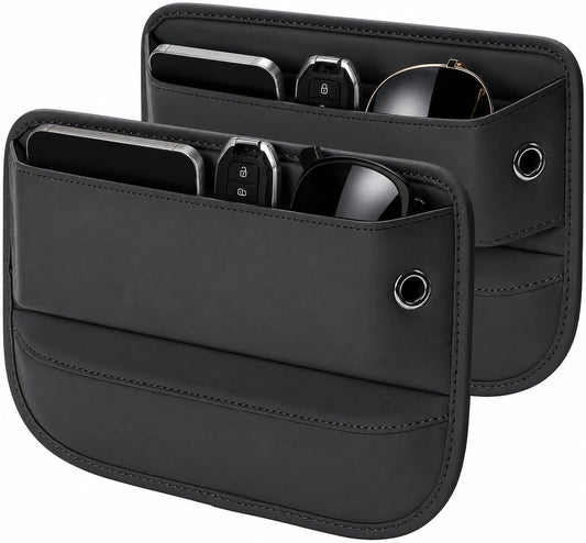 Premium Leather Car Seat Gap Filler Organizer, Universal Center Console Storage for Phone Keys Wallet, Car Accessories for SUV Truck Sedan(2Pack) (Black)