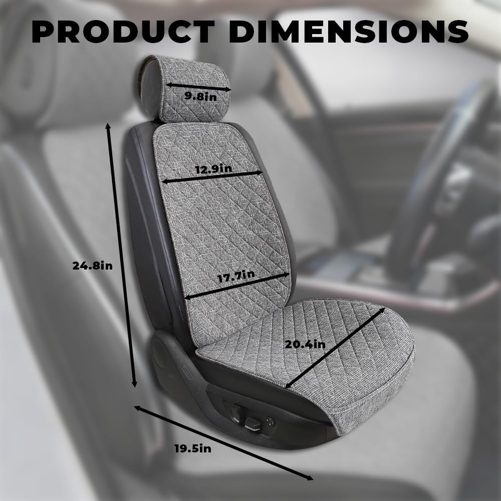 Partsable 2PCS Linen Car Seat Covers Front Seats,Breathable Cloth Fabric Car Seat Protector - Universal Cloth Seat Covers Fit for Cars, Vans, SUVs, Trucks and for All Seasons - Gray