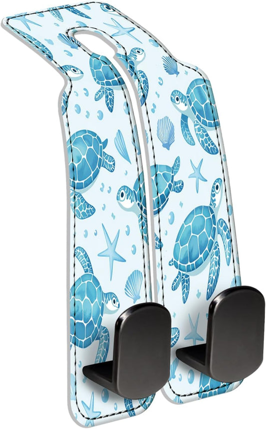 Car Seat Back Storage Hook, Funny Car Purse Hook, Cute Vehicle Storage Organizer for Purses Handbags Blue Sea Turtle