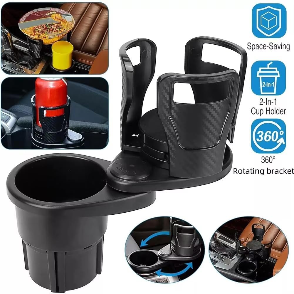 Car Cup Holder Expander for BMW 530e 2018-2023, Multifunctional Dual Cup Mount with 360° Rotating Adjustable Carbon Fiber Texture Adapter