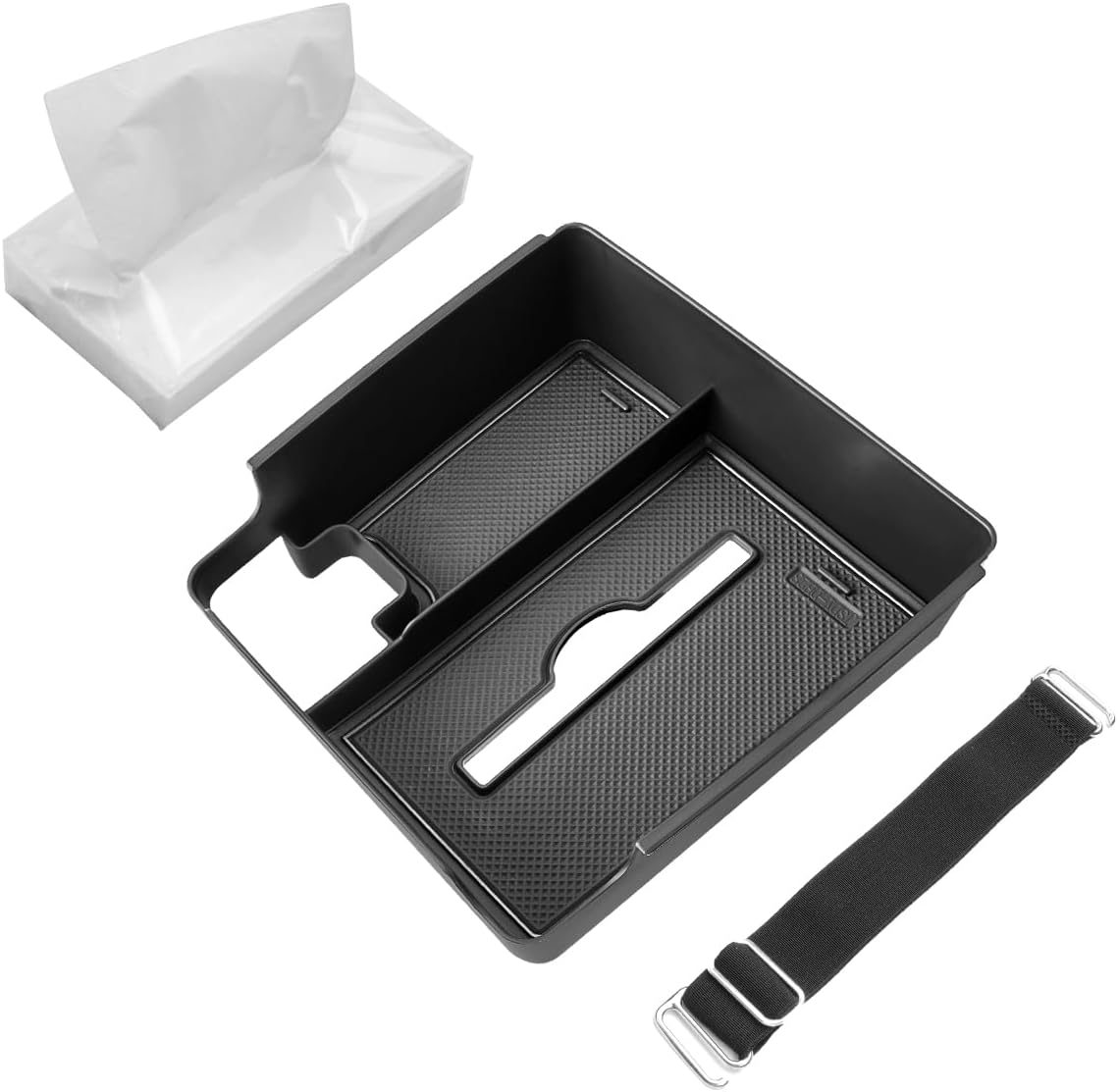 CDEFG Center Console Organizer Tray for 2022-2025 2026 Nissan Frontier with Tissue Slot, 2025 2026 Frontier Truck Accessories Middle Console Organizer Armrest Storage Box with Elastic Band