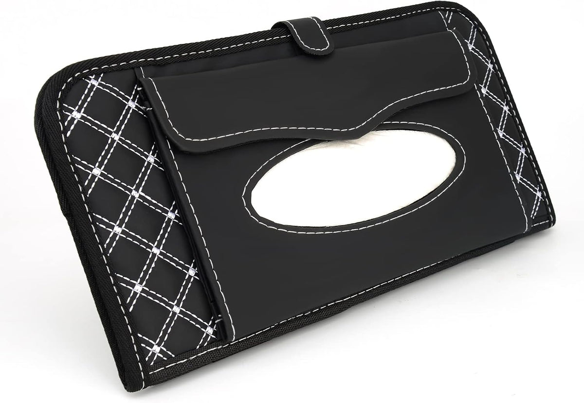 Car CD Holder Storage Case, Car Truck SUV Visor Organizer with Free Napkins, Personal Belonging and Registration, Document, Ticket Storage Pouch and 14 Pocket CD