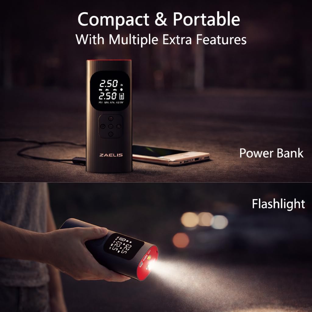 Tire Inflator Portable Air Compressor - 3X Faster 150PSI Air Pump for Car Tires, 12V DC Cordless Tire Inflator with LED Light & Digital Pressure Gauge, Electric Pump for Car, Bike, Motor, Ball