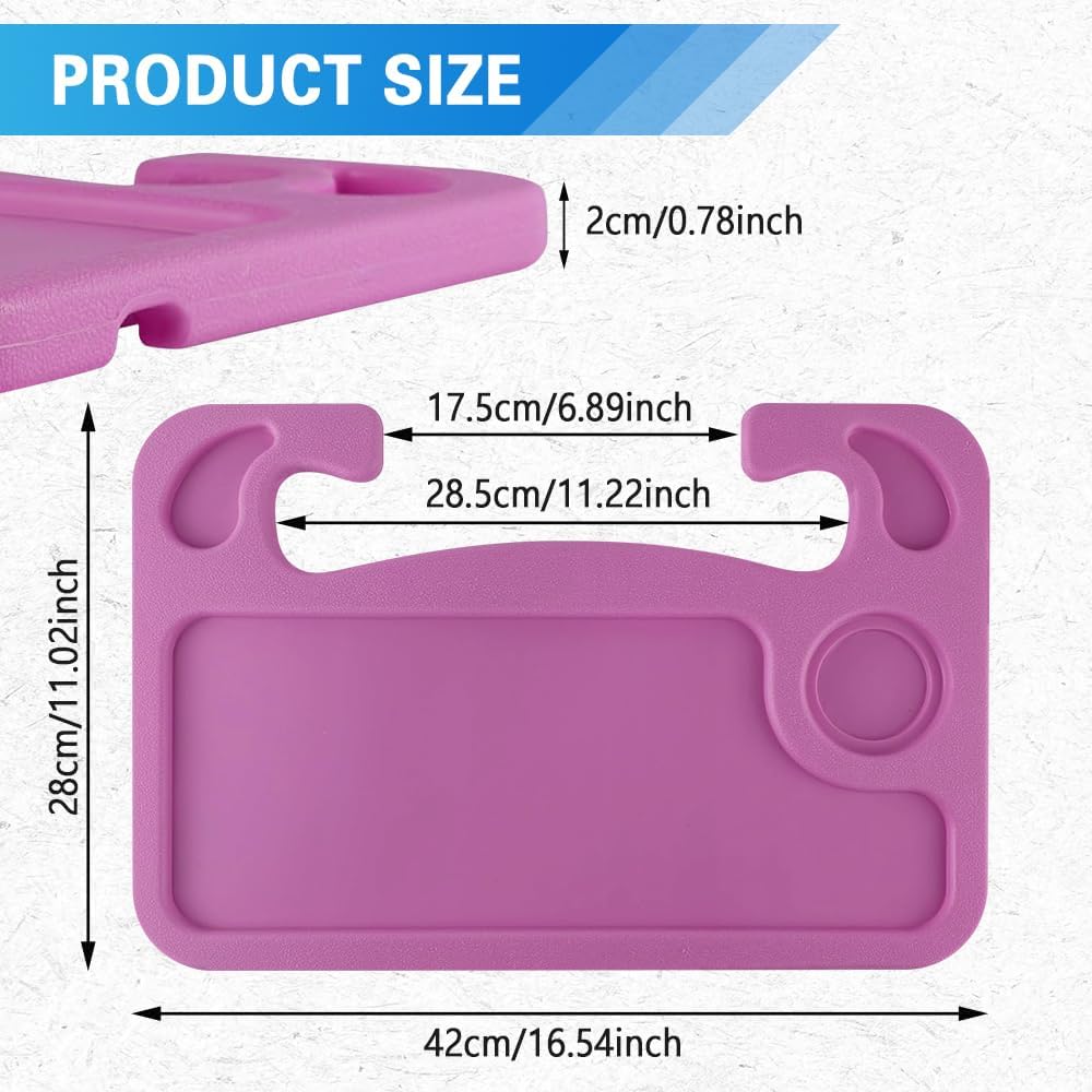 Car Steering Wheel Desk, Steering Wheel Tray, Computer Office Car Table Tray, Travel Car Accessories Multipurpose Auto Travel Table with Food Hook and Eating Tray for Most Vehicles (Pink)