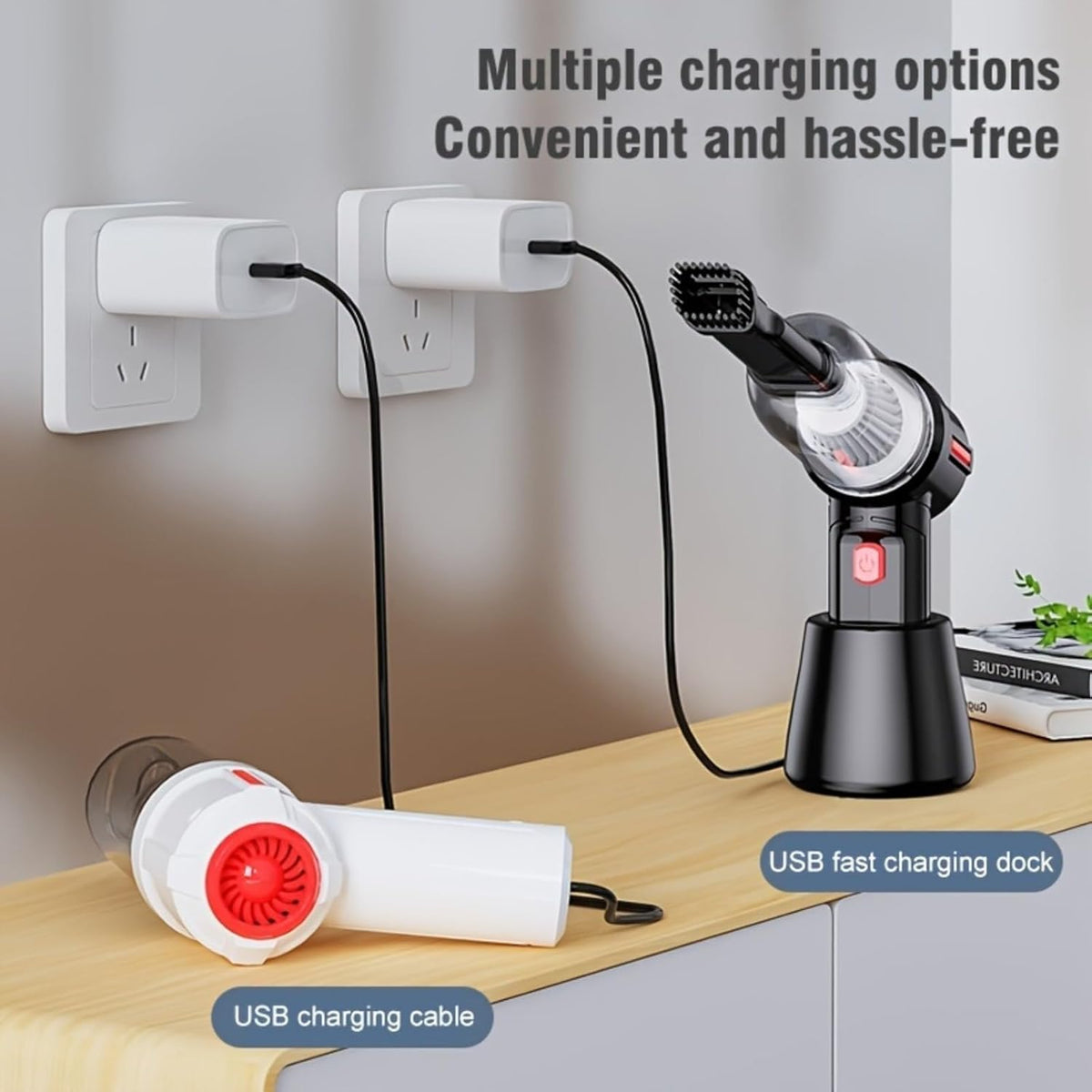 Car Vacuum Cleaner Wireless Car Handheld Portable Car Large Suction with Base Charging Mini Household Supplies (White)