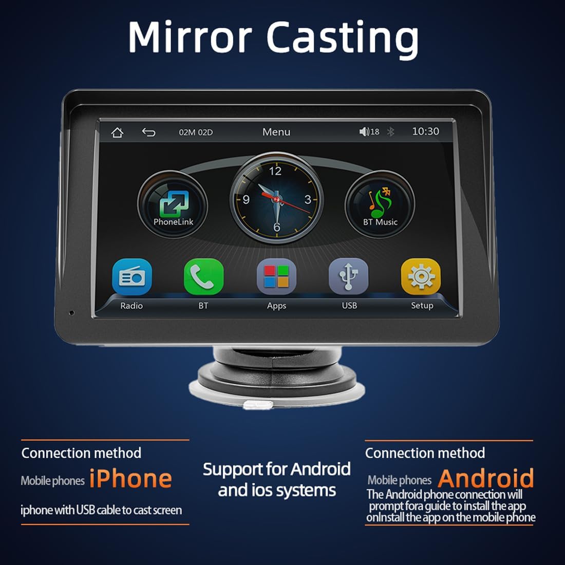 Carplay Screen for Car, 7" Wireless Carplay & Android Auto Portable Car Stereo with Mirror Link, GPS Navigation, Voice Control, Bluetooth/AUX/FM Transmitter, Plug & Play Car Play Screen
