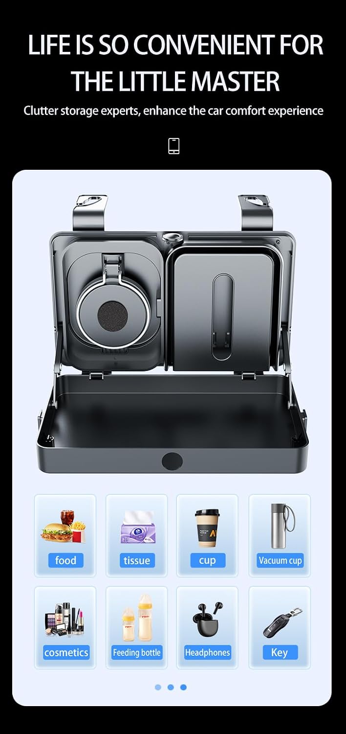 Car Storage Organizer, Multifunctional Car Seat Back Storage Organizer with Cup Holders Tissue Box Hook and Tray 3 in 1 Car Storage Box for SUV Truck Minivan Easy Install No Tools Needed (07)