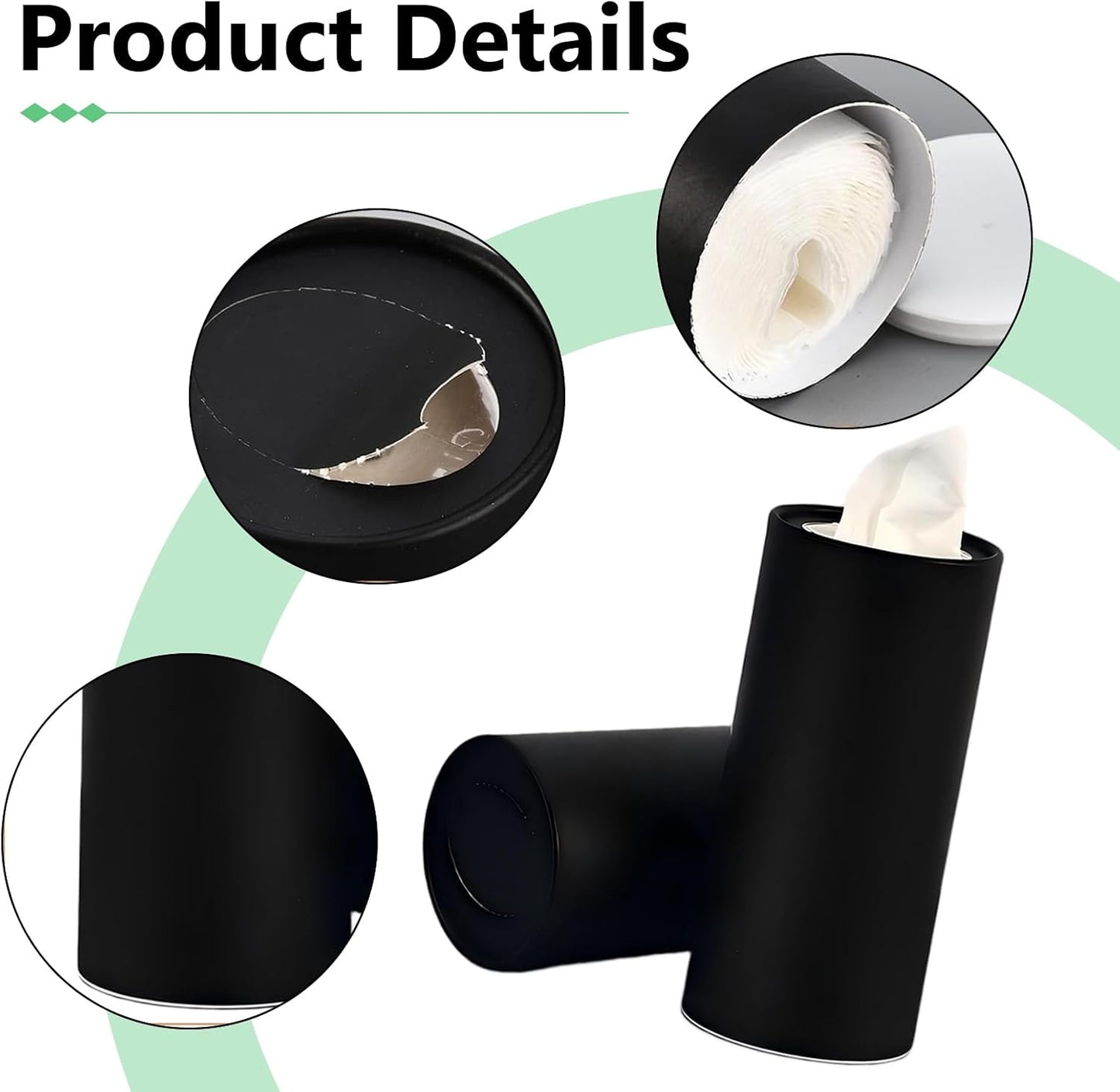 4 PCS Car Tissue Holder, Car Cup Holder Convenient Travel Tissue Tube, Refillable Auto Cup Holder Round Napkin Container with 120 Sheets Facial Tissues, Universal for Most Cars (Black)