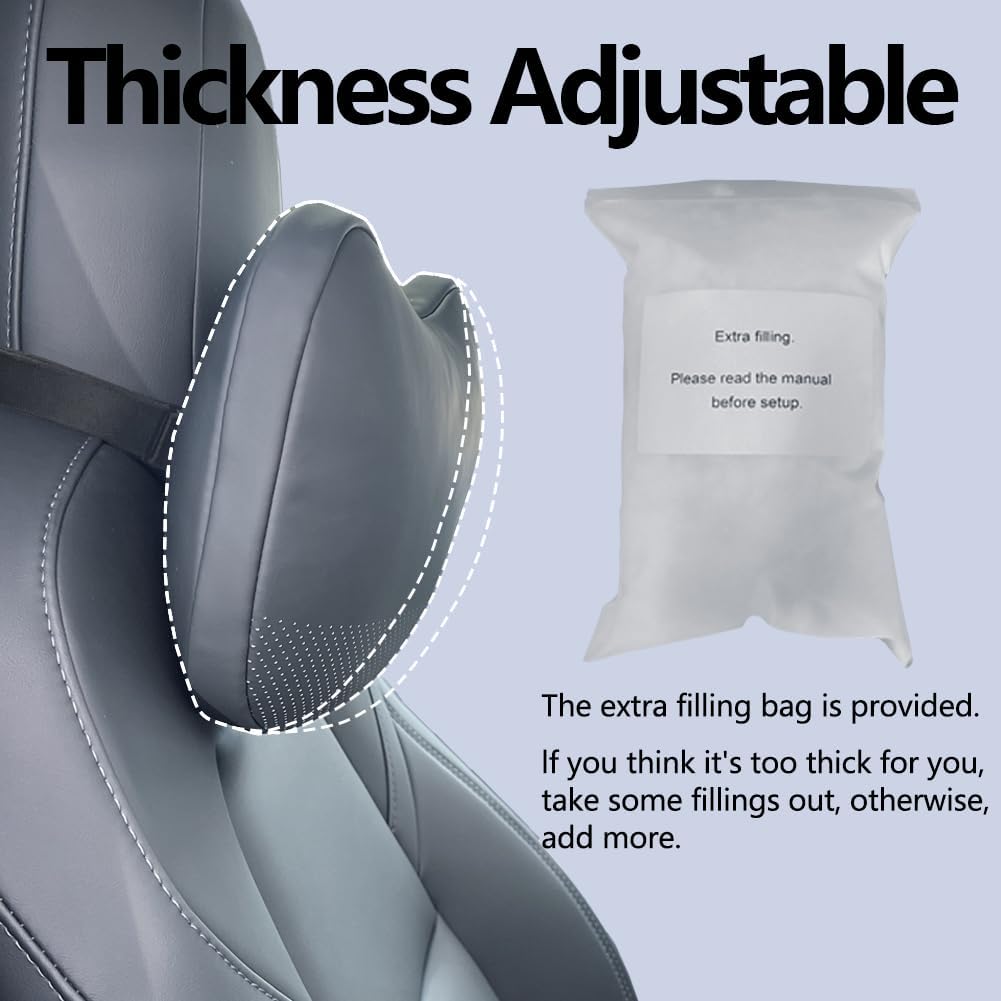 TANOLA TESBEAUTY Headrest Pillow 2 Packs for Tesla Neck Pillow Uniquely Designed for Tesla Model Y/3/S/X Cyber Truck, Tesla Car Neck Pillow Support Cushion for People Under 5'7" Black Leather