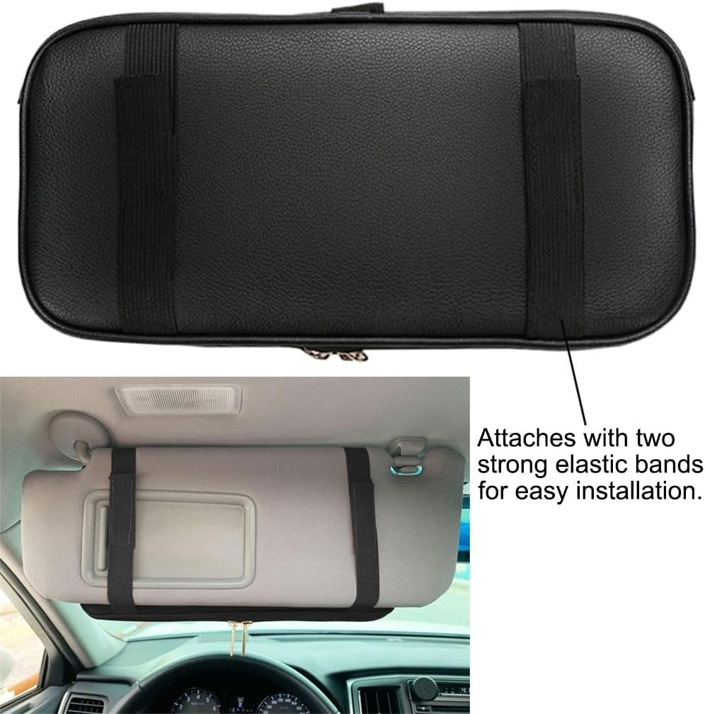 Car Sun Visor Organizer, Auto Interior Accessories Pocket Organizer - Car Truck SUV Storage Pouch Holder, with Multi-Pocket Net Zipper (Black)