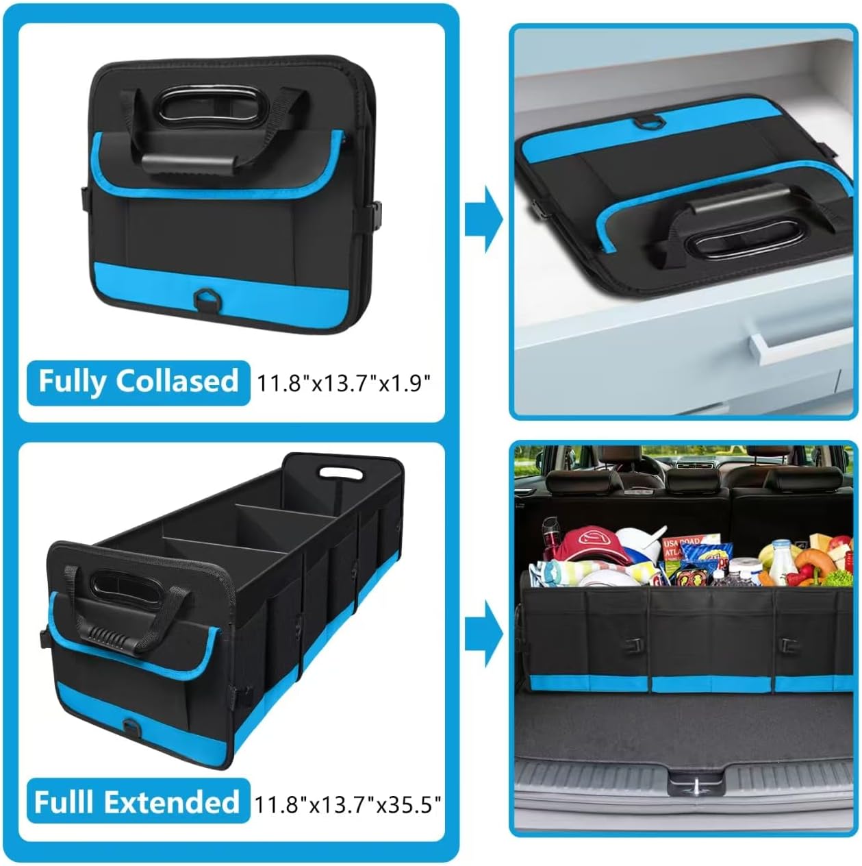 AOPHY Foldable Trunk Organizer for Car SUV Truck 95L | Collapsible storage bin with straps. Waterproof and sturdy. Fits sedans too. Folds flat when not in use. Great for drivers.