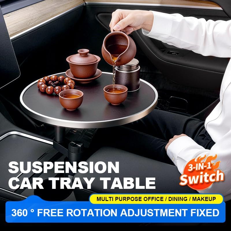 SYDSZ Car Cup Holder Tray, Center Console Mount Car Food Tray Table for Eating, 11 LBS Load Capacity Cup Holder Expander, Universal Car Tray for Drinks, Meals, Laptop, Fits Most Vehicles