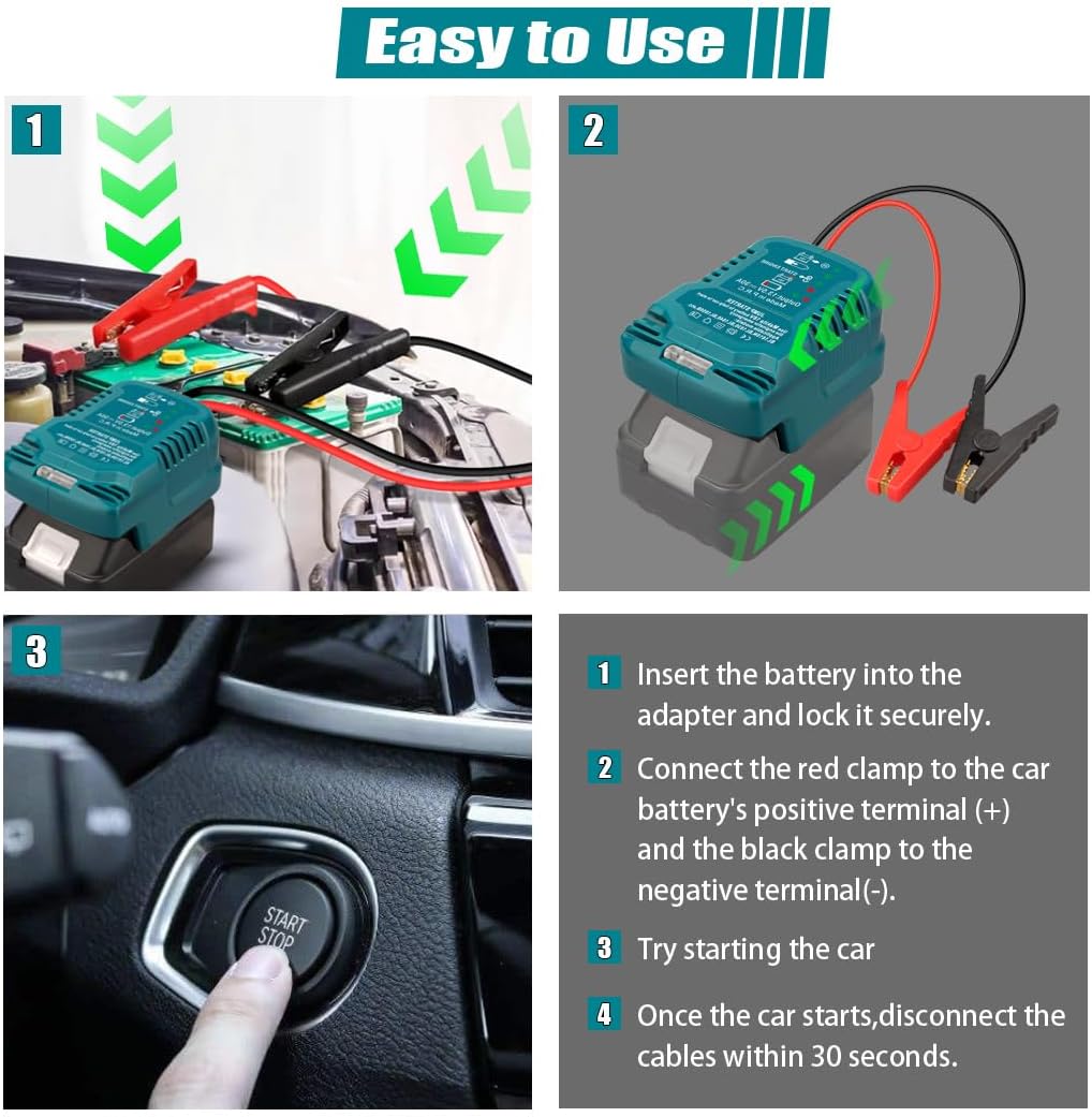 Jump Starter Adapter for Makita 18V Battery with Jumper Cable Clamps Portable Car Charger Jump Starter(Battery Not Included)