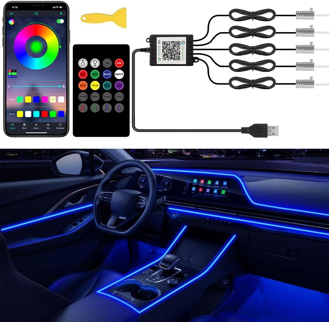 Interior Car Lights APP/Remote Control, 5 in 1 RGB USB Ambient Lighting Kit