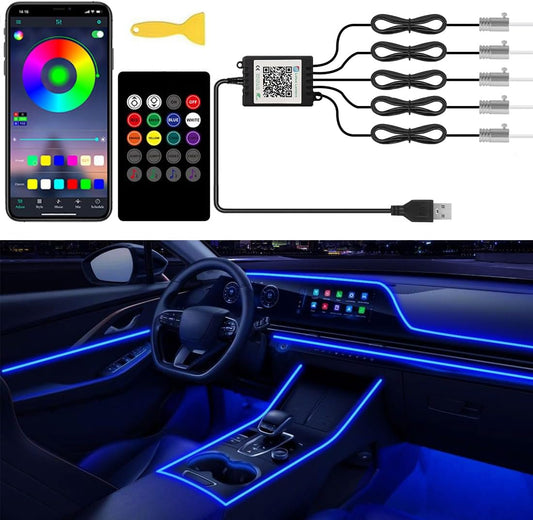 Interior Car Lights APP/Remote Control, 5 in 1 RGB USB Ambient Lighting Kit