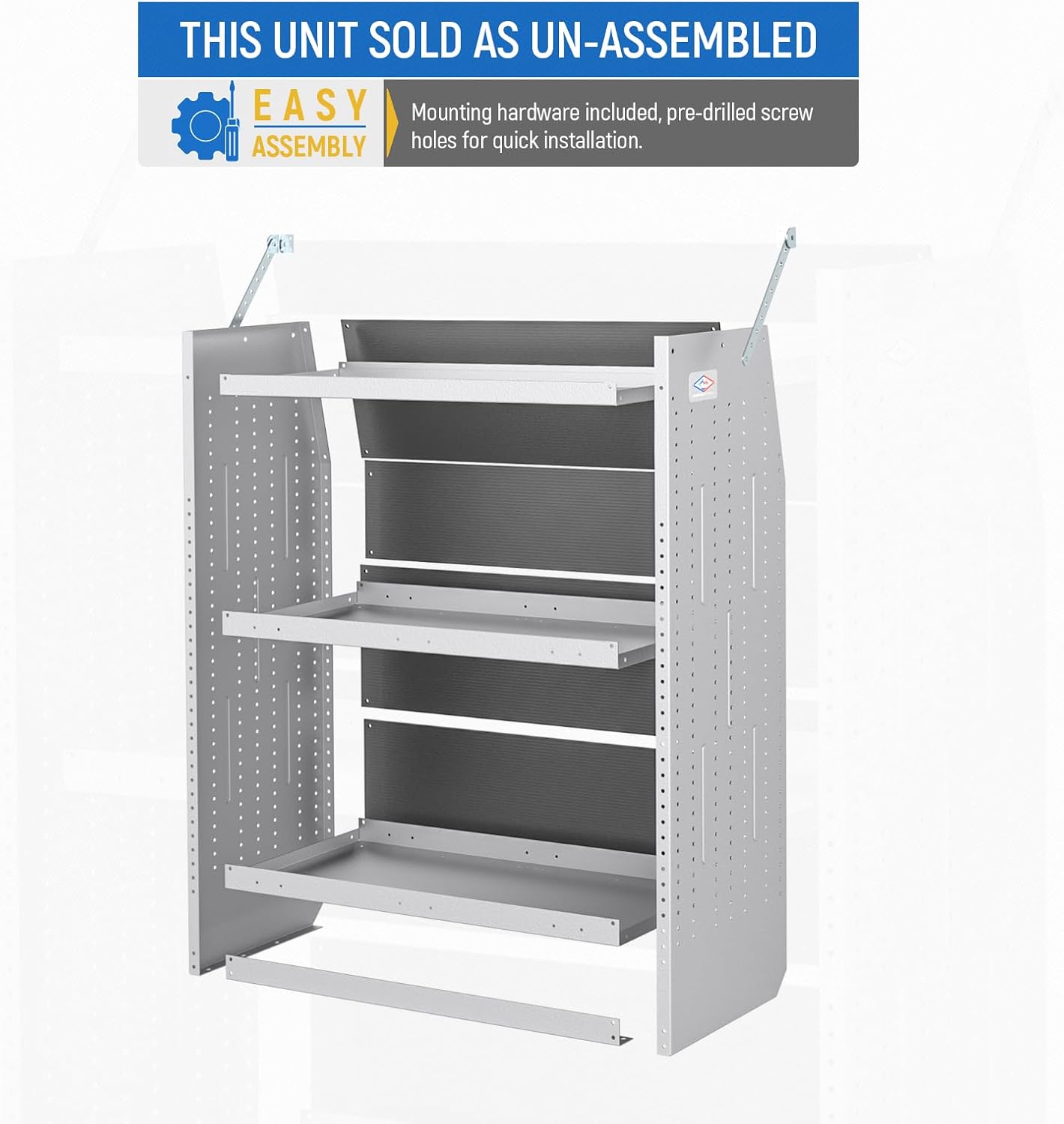 AA Products Model SH-4603-T3 Steel Low/Mid/High Roof Van Shelving Storage System Fits Transit, GM, NV, Promaster and Sprinter, Contoured Shelving Unit, 32" W x 46" H x 16" D