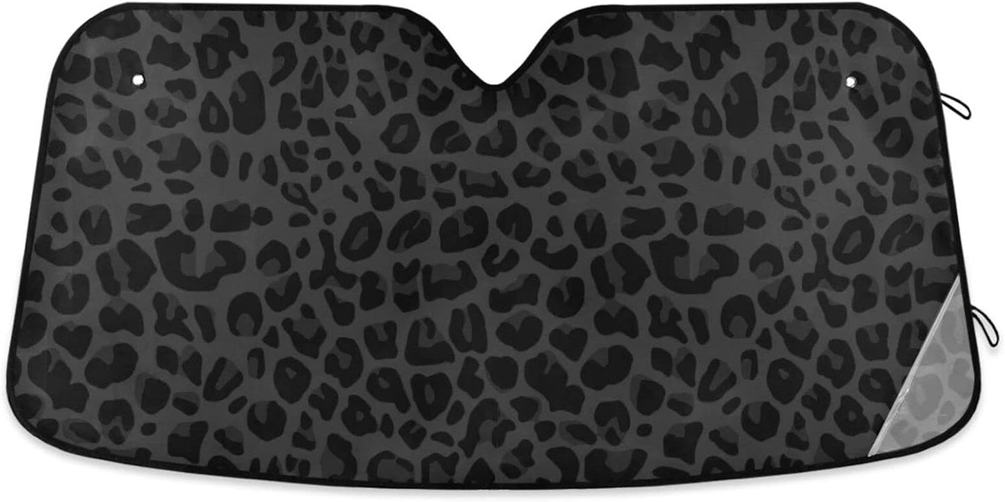 Black Leopard Car Windshield Sun Shade African Animal Skin Print Foldable UV Ray Sun Visor Protector Sunshade to Keep Your Vehicle Cool (51" x 27")