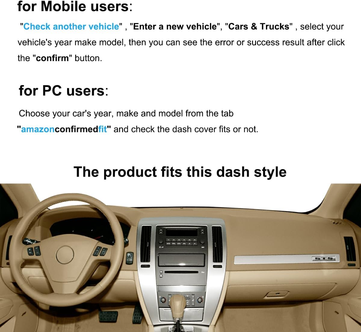 Dash Cover Mat Custom Fit for Cadillac STS Dashboard Pad Cap Carpet Protector K266 (Beige)