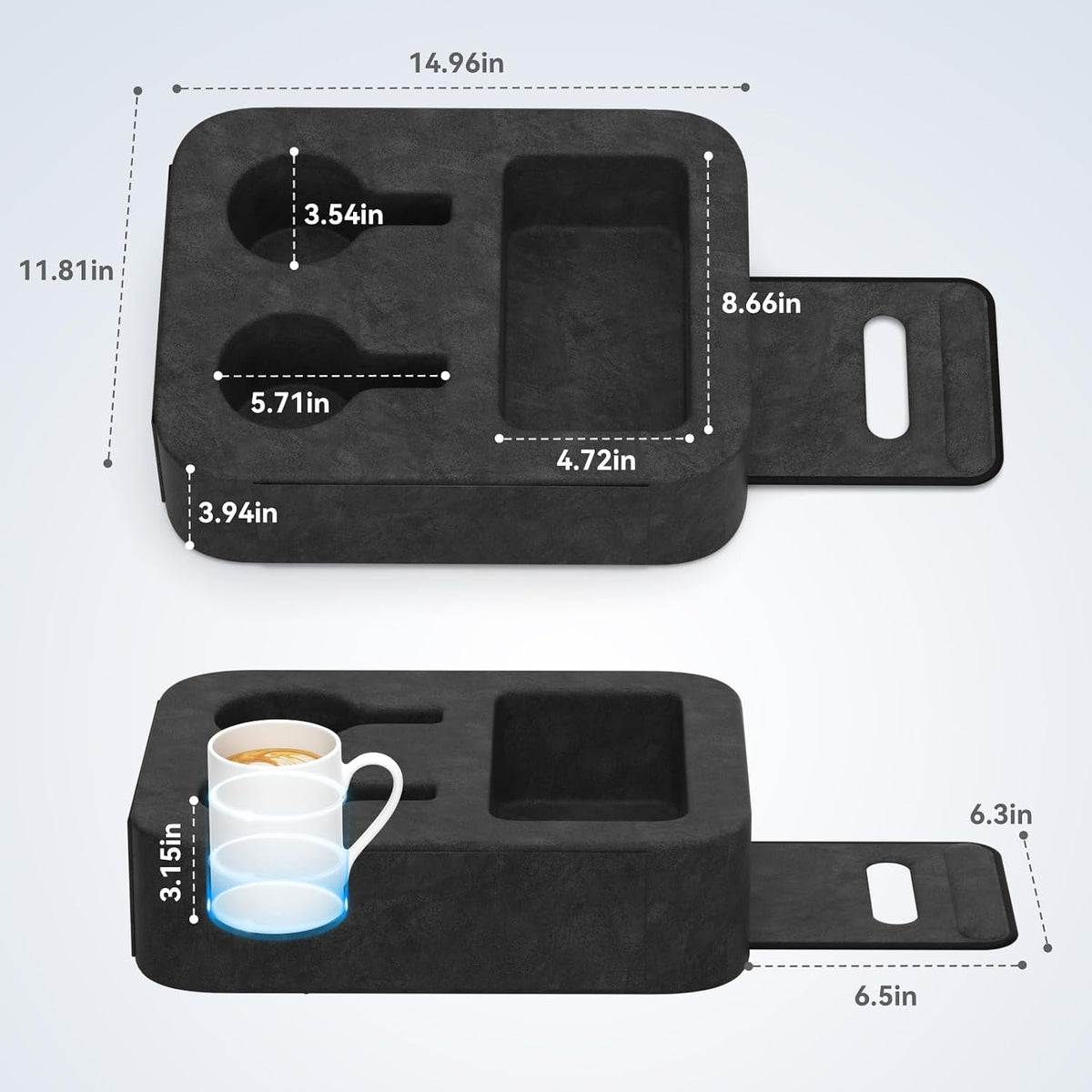 Car Cup Holder Pillow, Backseat Car & Bench Seat Cup Holder for iPad, Switch, Controllers, Remotes, Glasses, Drink Holder for Car, Couch, Bed, Desk, Camping, Automotive Cup Holders, Sofa Caddy, Black
