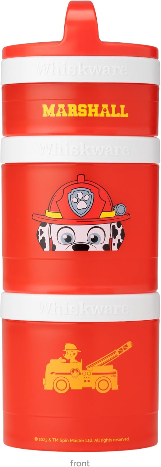 Whiskware Paw Patrol Stackable Snack Containers for Babies, Kids, and Toddlers, 3 Stackable Snack Cups for School and Travel, Formula Friendly, Cupholder Friendly, Marshall