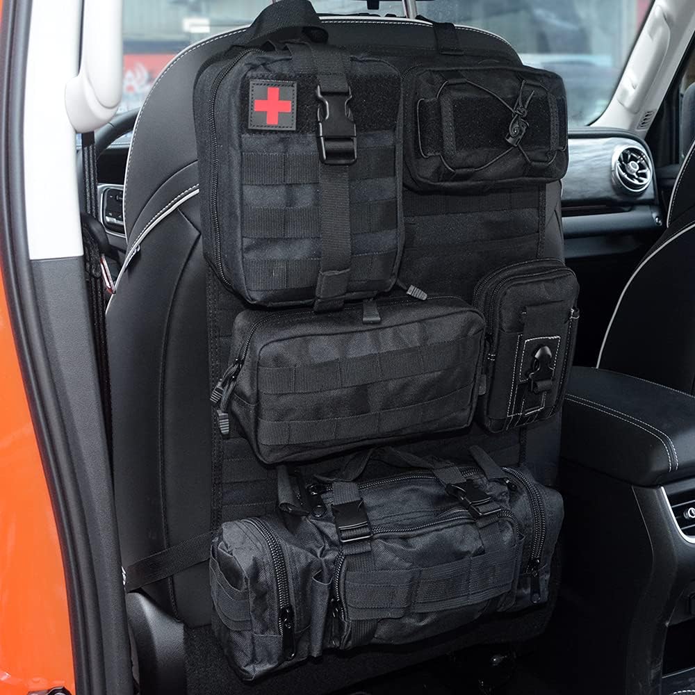 Universal Tactical Vehicle Back Seat Organizer with 5 Molle Pouch Molle Pouches Truck Seat Organizer Tactical Gear for Car Truck Ford Jeep Vehicle