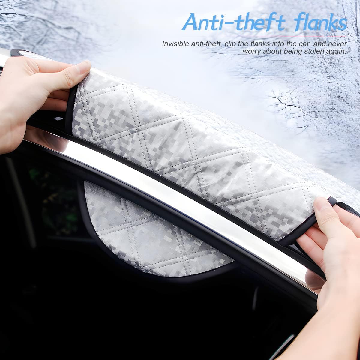 LoyaForba Car Magnetic Windshield Snow Cover, 4 Layers WAaterproof Windproof Protection,Snow,Ice,Sun,Frost Defense, Universal for SUV, Truck, Sedan, Van (Silver)