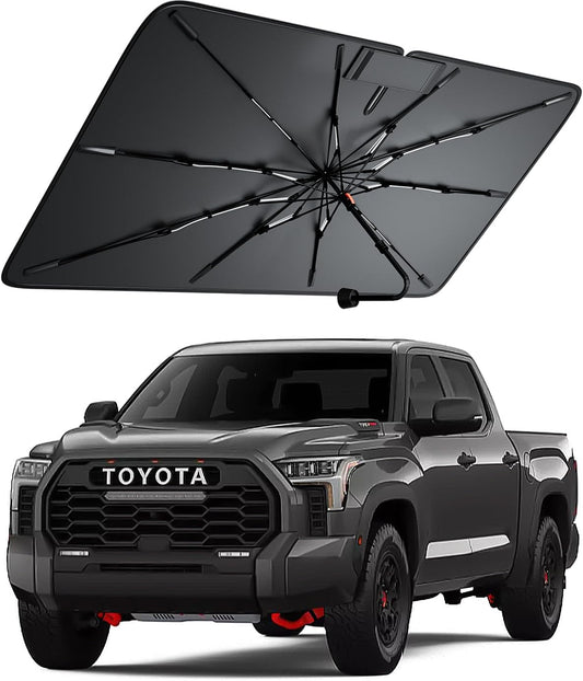 Windshield Sun Shade for Toyota Tundra 2000–2026, Foldable Umbrella Sunshade with 100% UV Block, Multi-Layer Heat Insulation, Reinforced 10-Rib Frame, Keeps Car Cooler, Summer Car Accessory