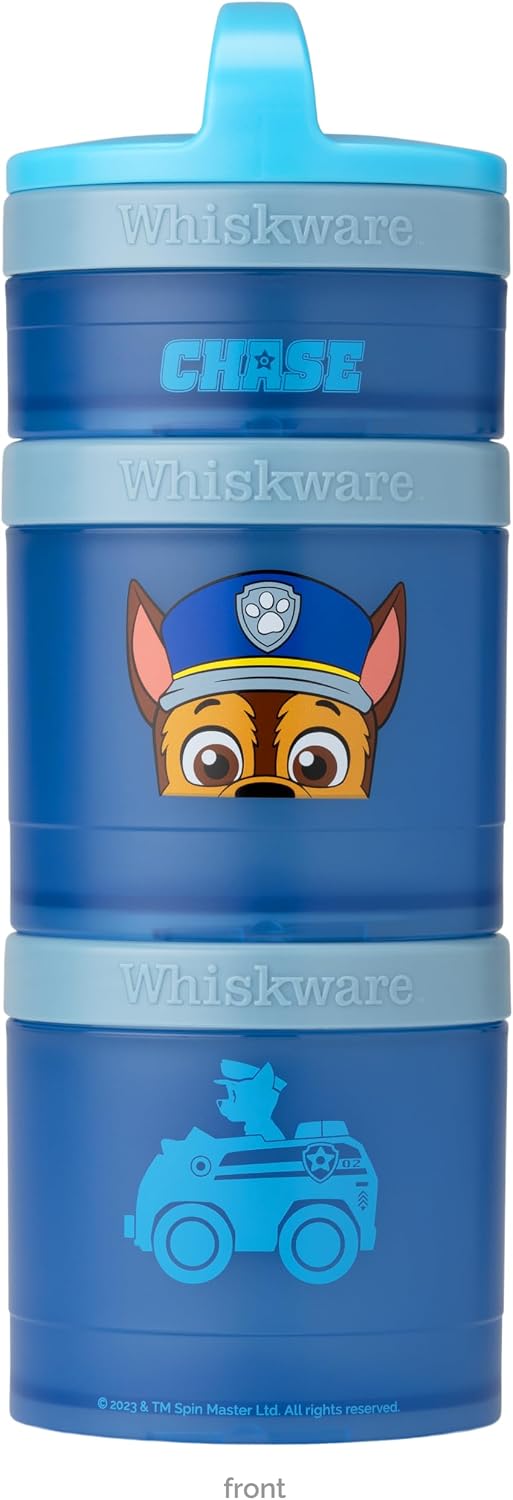 Whiskware Paw Patrol Stackable Snack Containers for Infants, Kids, and Toddlers, Durable Food Storage Containers for Daycare, Car, and Airplane Travel, Dishwasher Safe, Chase