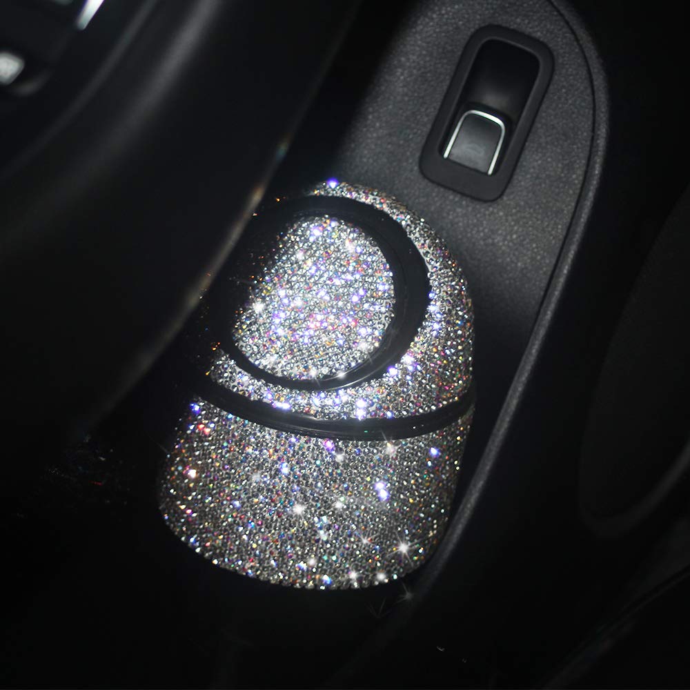 Bling Rhinestone Auto Garbage Can Car Trash Can with Lid Mini Garbage Bin for Automotive Car, Home, Office, Kitchen, Bedroom (White)