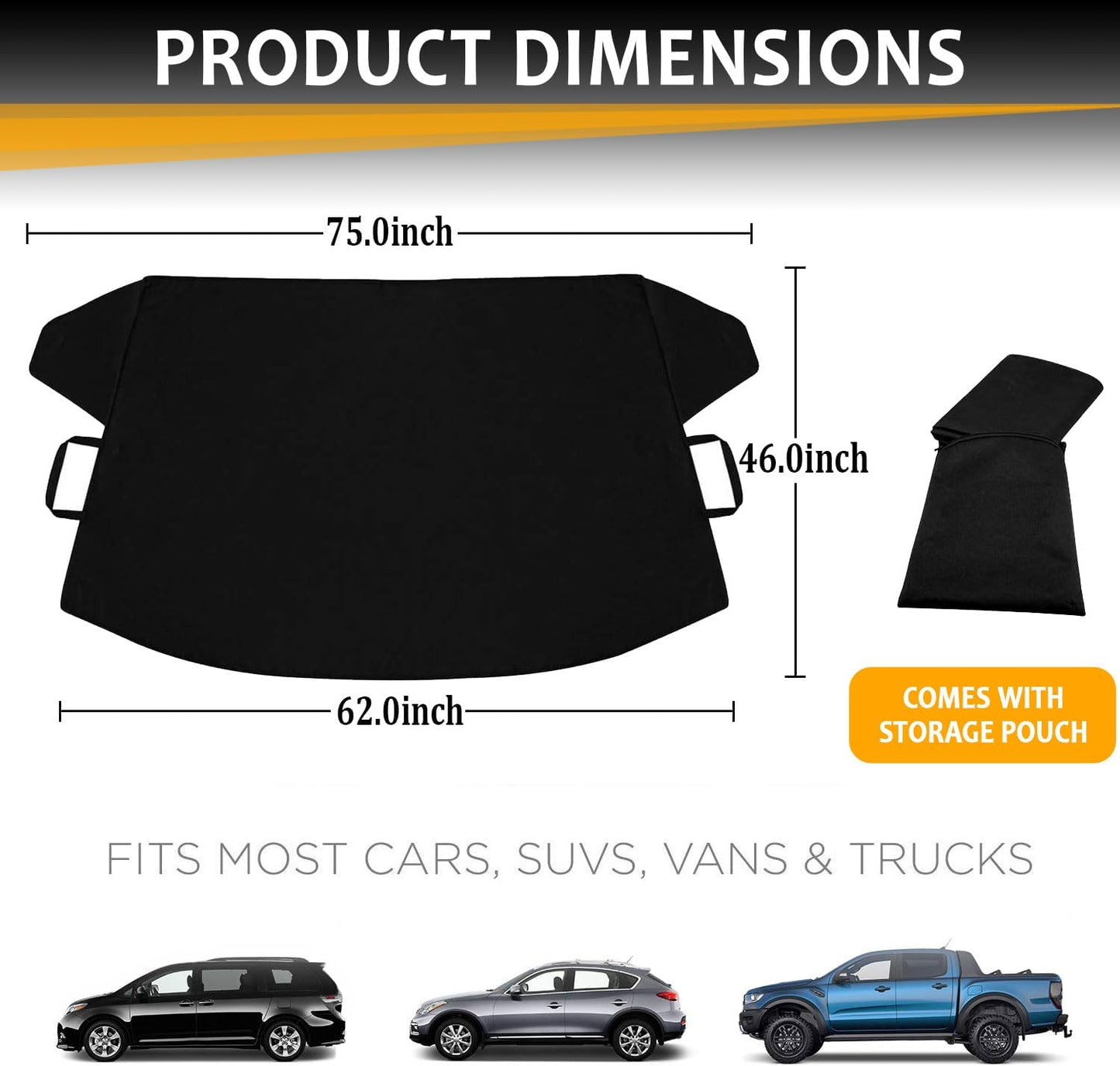 Car Windshield Cover Large Enhanced 600D Oxford Fabric Windshield Frost Cover for Ice and Snow Frost Waterproof Wiper Front Window Protects UV Sunshade Cover for Most Cars SUV Vans (75" x 46")