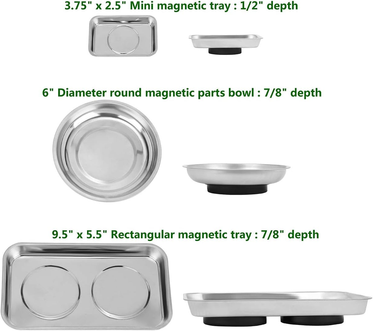 VASTOOLS Magnetic Tray Holder 3pc,for Socket Screw Nuts Bolts Metal Parts,Extra Strong Magnet,Thickened Tray,Stainless Steel
