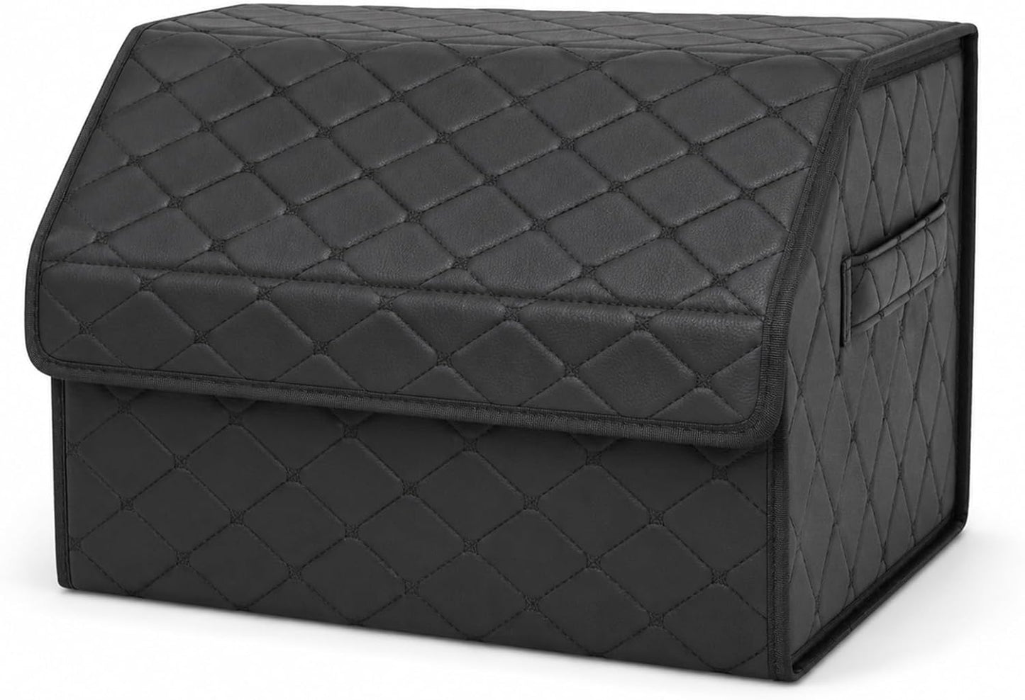 2Pack Leather Trunk Organizer for SUV & Sedans - Extra Large Foldable Car Storage Box with Lid, Adjustable Removable Dividers and Carry Handle, Collapsible Auto Cargo Organizer Black