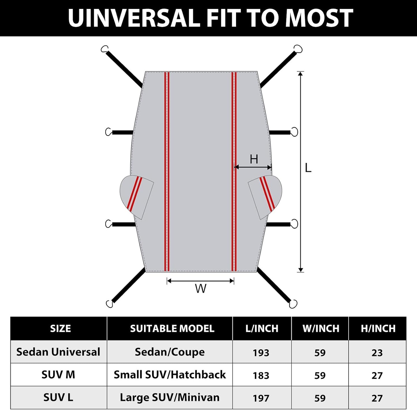 Half Car Cover for Snow, Hail Car Cover with Cotton Liner, Sunroof & Windshield Cover for Ice and Snow, All Weather Car Body Cover for Sun, Rain, Dust, Fit SUV L