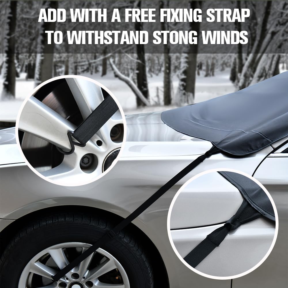Windproof Windshield Cover for Ice and Snow, Upgraded Thicken Oxford Fabric Car Windshield Cover Best for Ice, Frost & Snow Removal Windshield Snow Cover for All Weather (67x47 Inches)