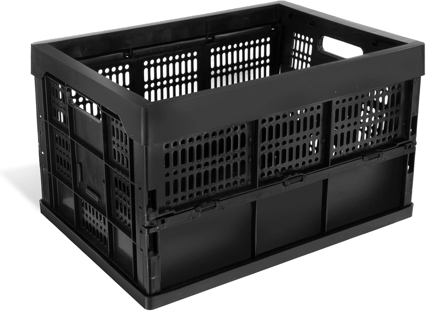 52L Collapsible Heavy Duty Storage Bin/Container, Stackable Folding Plastic Bin, Grated Wall, Utility (1, Square, 52, Liters)
