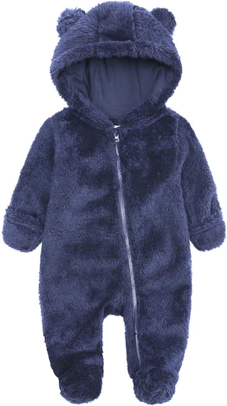 Babymine Newborn Baby Jumpsuit Hooded Fleece Rompers Long Sleeve Onesie Outwear Outfits
