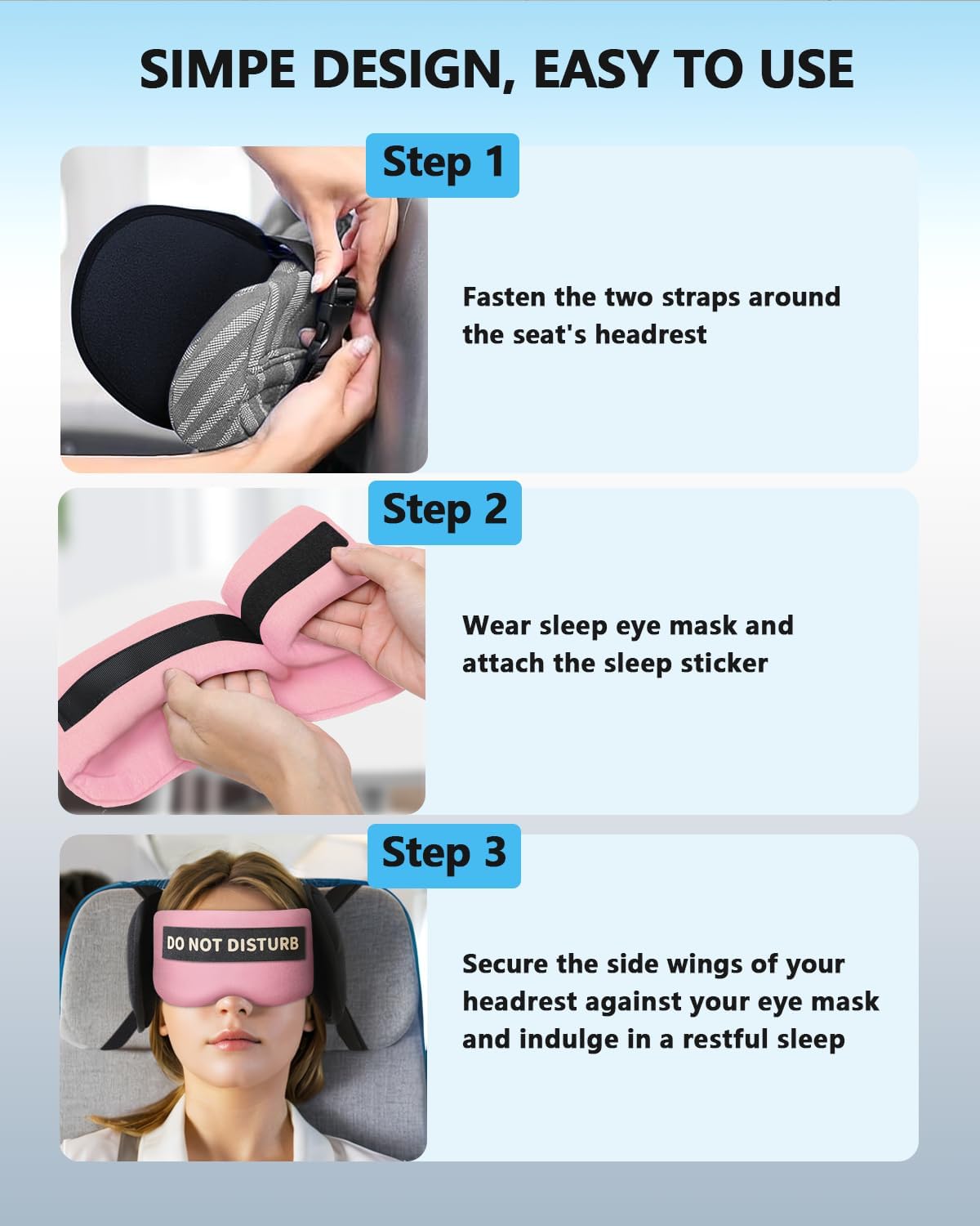 Travel Pillows for Airplanes, Airplane Pillow for Long Flights Sleeping with Eye Mask, 360° Support Plane Head Strap Travel Essentials for Air Travel Sleep Neck Upright, Stop Head Nodding(Pink)