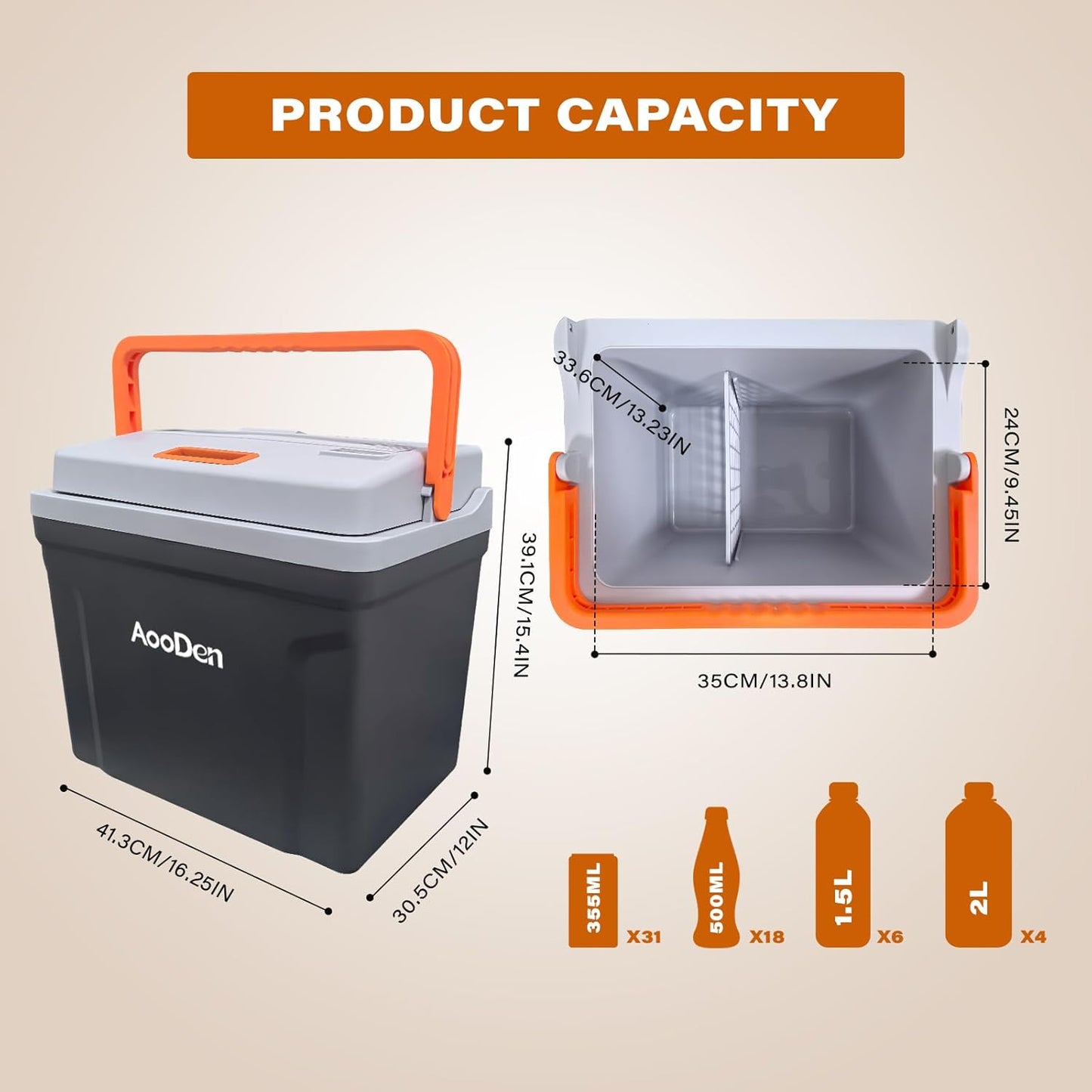 Upgrade 27 Quart (25Liter) Electric Car Cooler and Warmer with New Removable lid Design, Thermoelectric Iceless Cooler for Travel, Camping, Vehicles, Truck, Home - 12V DC and 120V