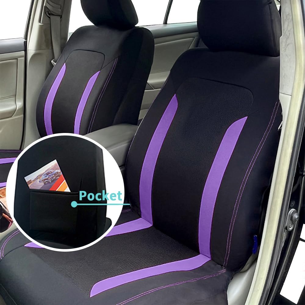 4PCS Cooling Car Seat Covers,Breathable Front Seat Covers with Mesh Construction and Foam Padding,Car Seat Protector to Reduce Back Sweating,Universal Car Interior for Car SUV (Purple)