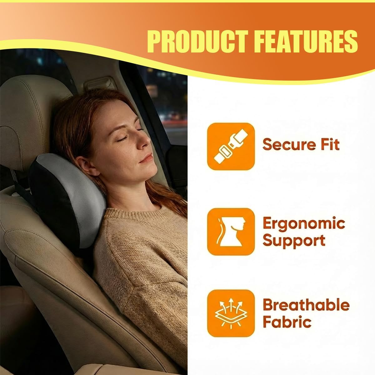 Car Headrest Pillow, Soft Memory Foam Car Neck Support Pillow for Pain Pressure Relief, Breathable Auto Interior Head Rest Cushion with Adjustable Strap for Comfortable Driving (Gray)