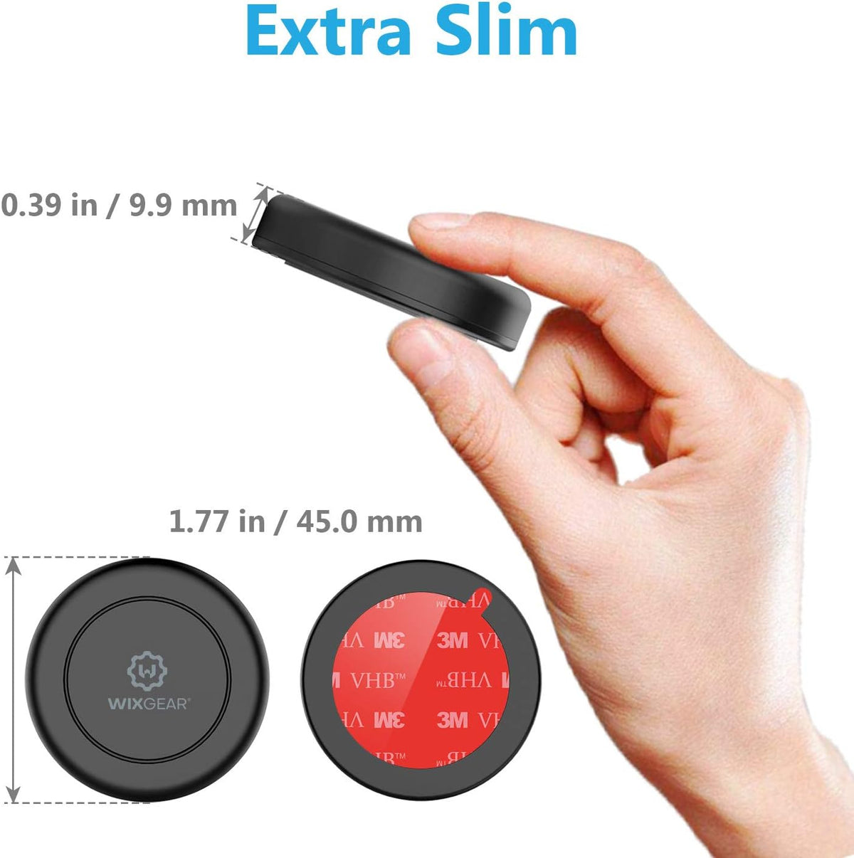 Universal Flat Stick On (2 Pack) Dashboard Magnetic Car Mount Holder for Cell Phones and Mini Tablets with Fast Swift-Snap Technology - Extra Slim