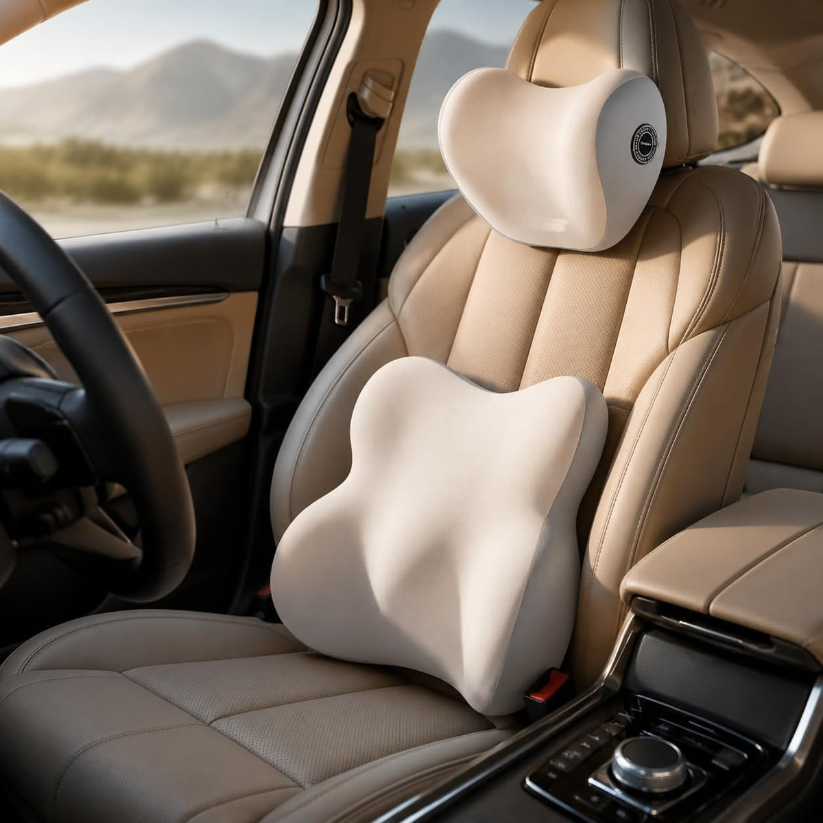 Lumbar Support Pillow & Headrest Pillow Set of 2, Car Seat Back Cushion