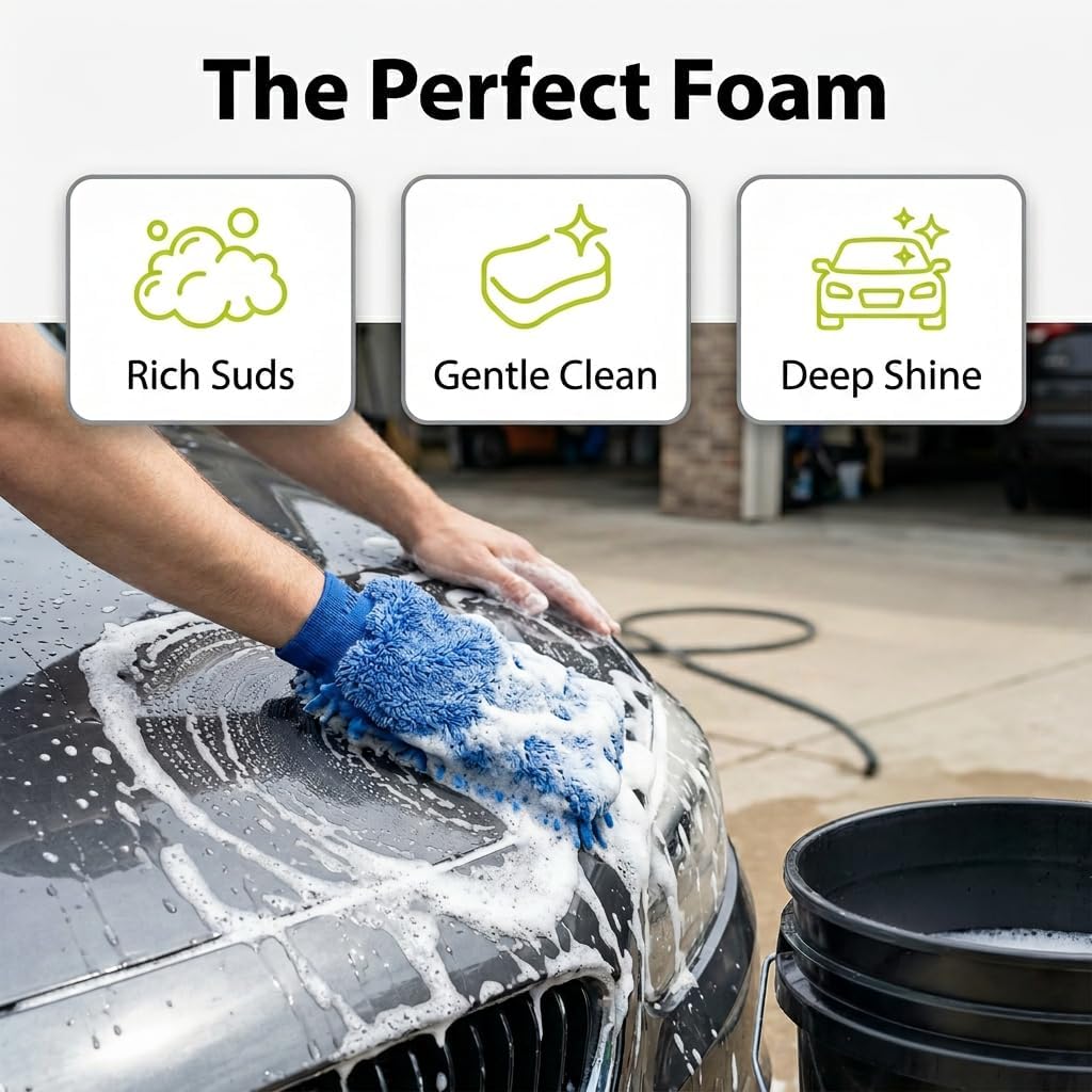 Care Car-Shampoo and Soap - Car Detailing Kit Essential - Vehicle Cleaning Supplies - Produces Thick, Foamy Suds - Gentle on Wax and Sealants, 16 Oz.