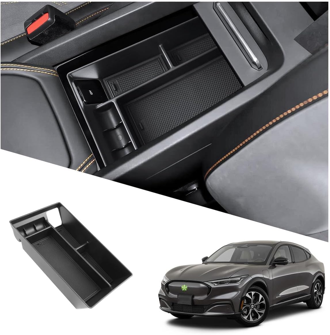 Ruiya 2021-2024 Mach E Center Console Organizer for Mustang Mach‑E accessories ABS Armrest Console Organizer Compatible with 2021 2022 2023 2024 Mustang Mach E All Trims (Select, Premium, GT, Rally)