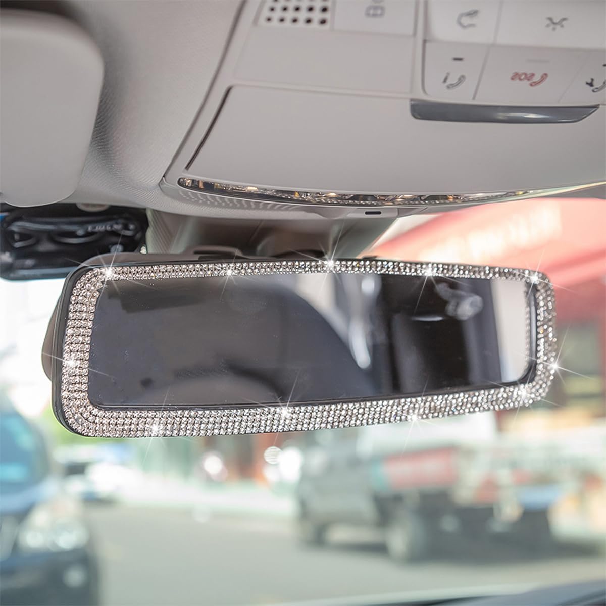 Osilly Rhinestone Clip-On Car Rearview Mirror, Silver